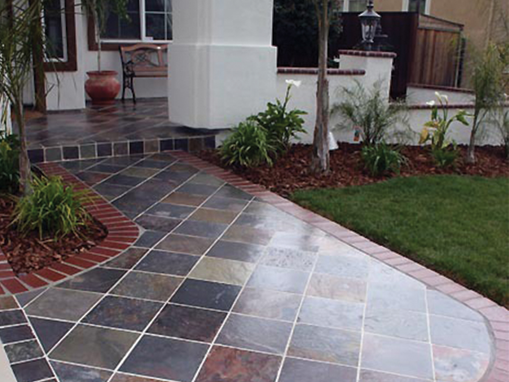 Outdoor stone floor treated with SKID SAFE
