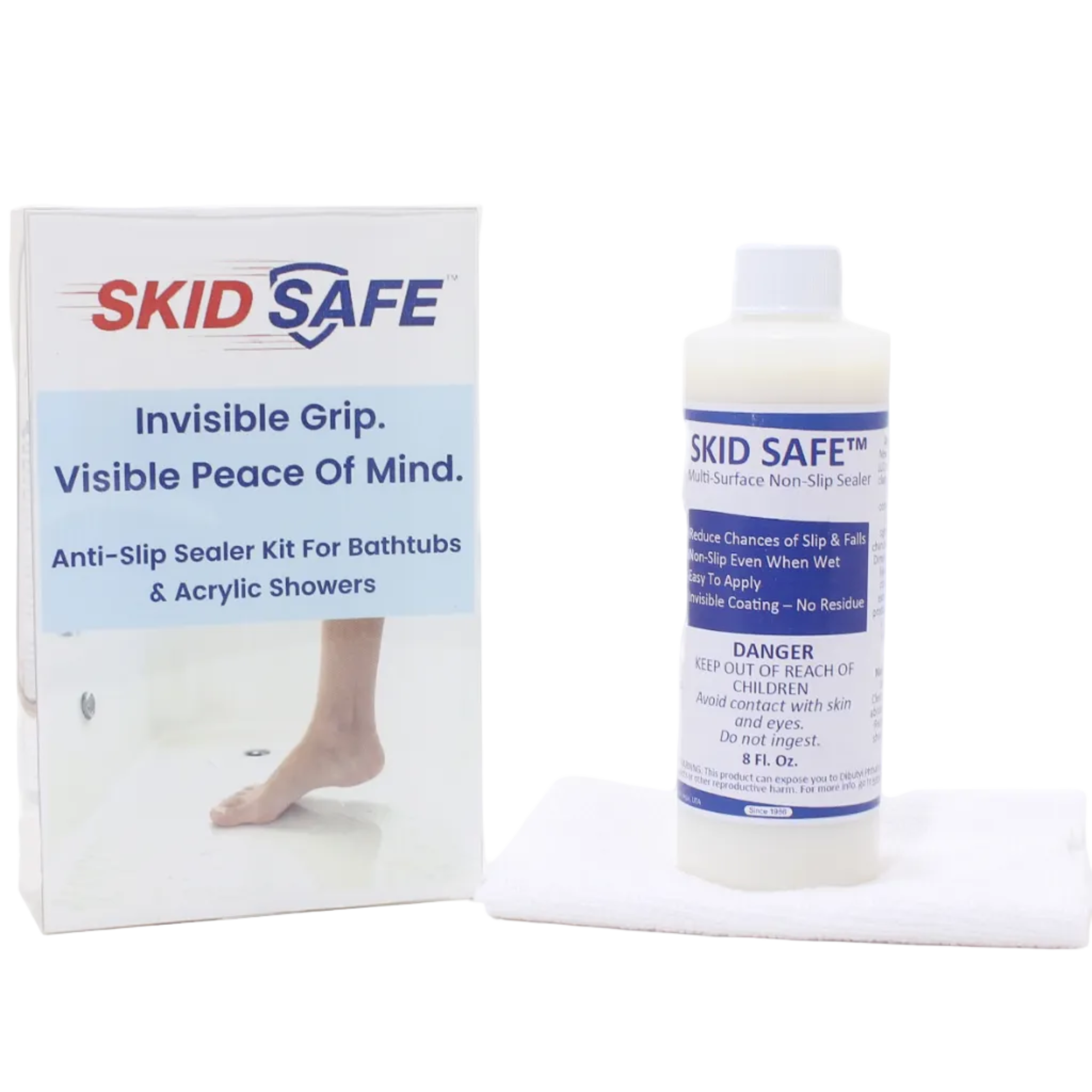SKID SAFE™ Anti-Slip Sealer Kit for Bathtubs & Acrylic Showers - 8oz (2 Applications)