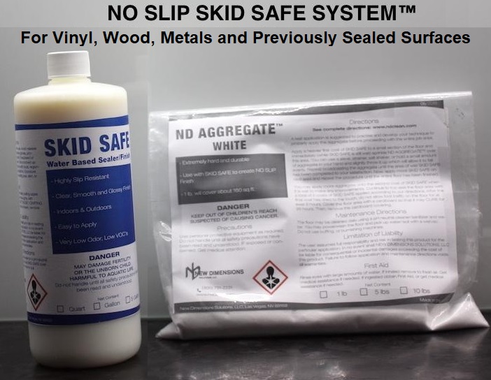 No-Slip SKID SAFE System for vinyl, wood, metal and sealed floors, sealer bottle and ND Aggregate
